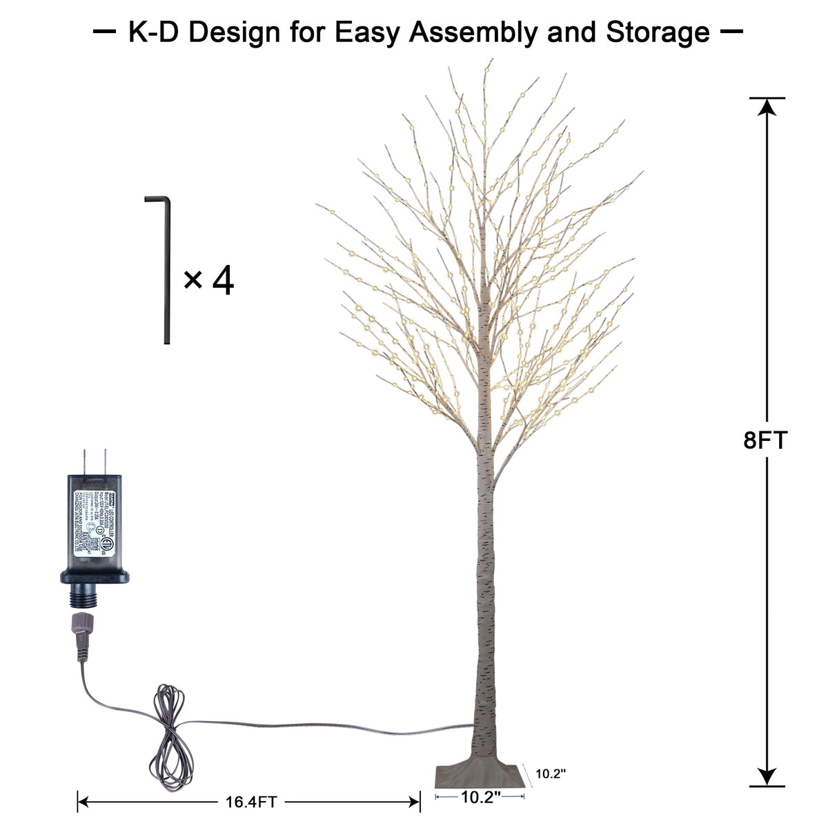 2 Pack 8FT 132 LED Warm White Lighted Birch Tree W6179