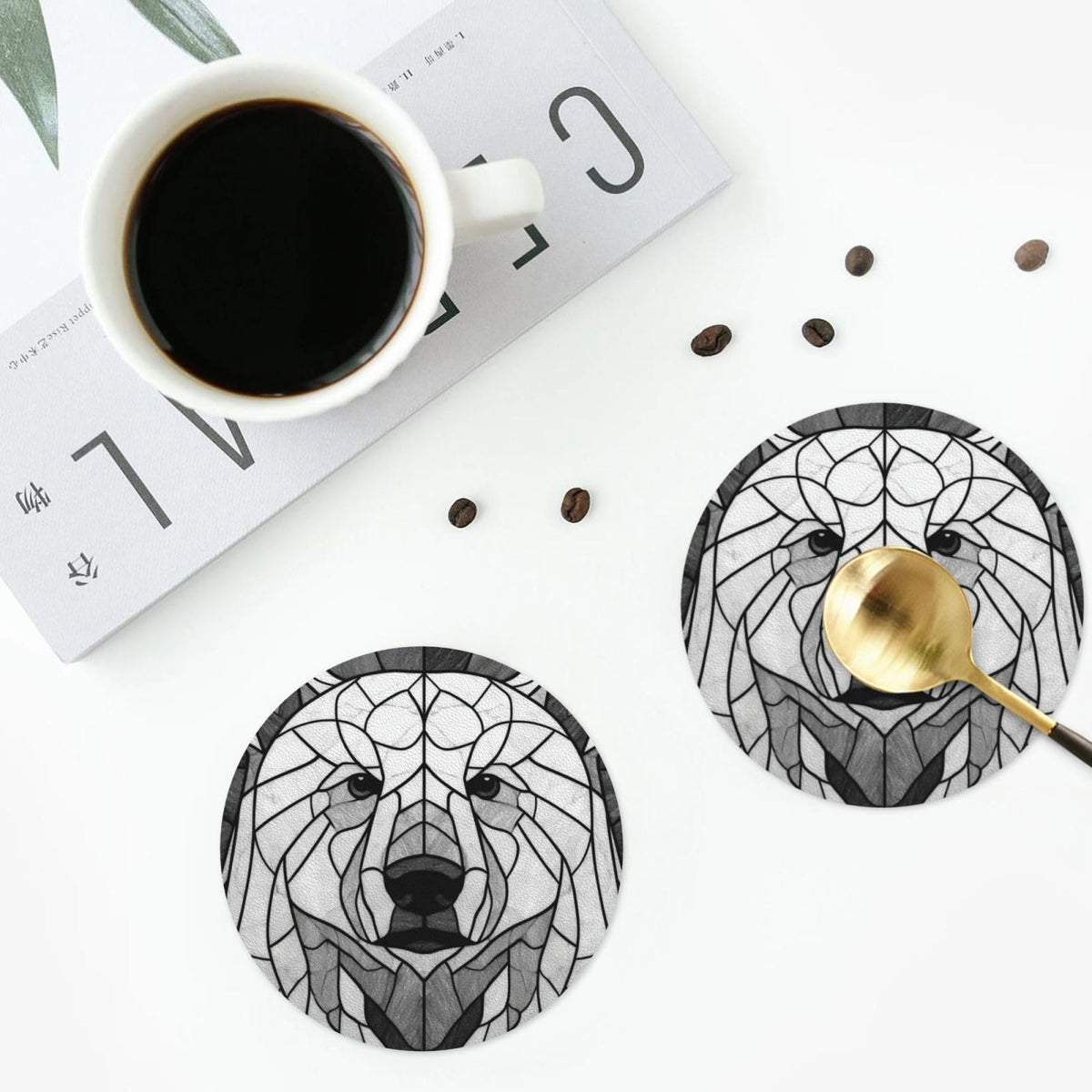 Black and White Bear Leather Coasters Set of 4 B77191