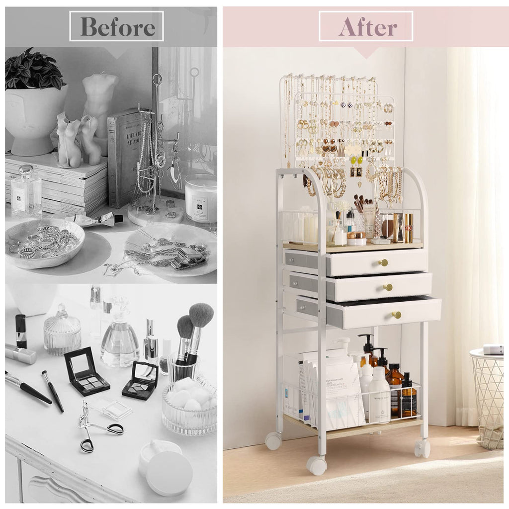 Large White 3 Drawer Floor Jewelry Organizer Stand X252330