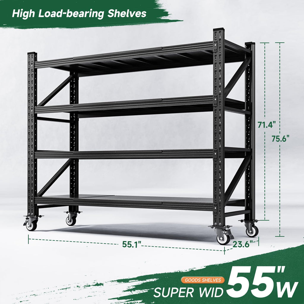 Heavy Duty 4 Tier Metal Storage Shelves with Wheels C5652