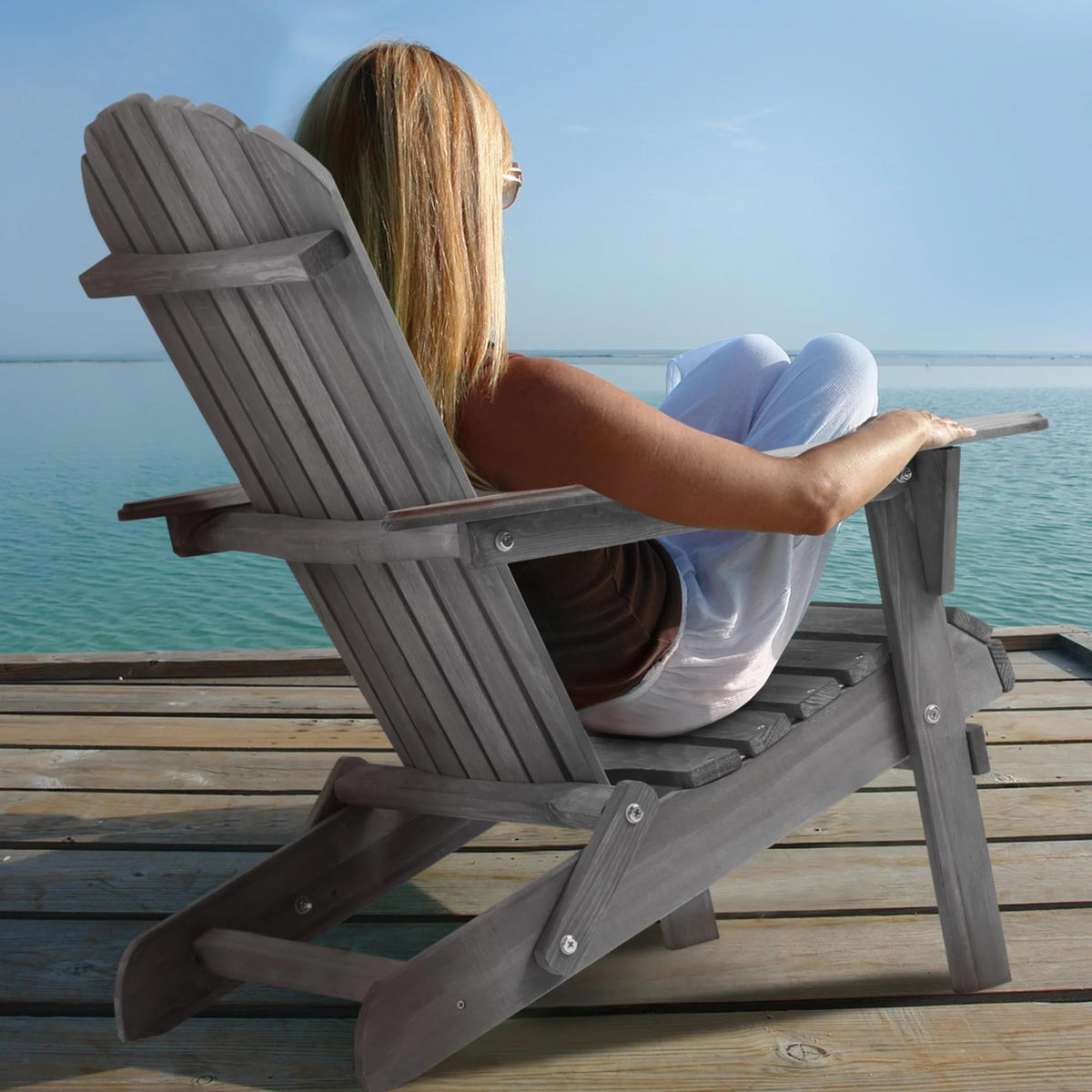 Wooden Folding Adirondack Chair Set of 2 Solid Cedar L7201