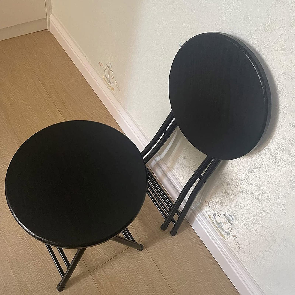 Black Round Folding Stool with Metal Frame U299841