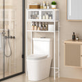 Over the Toilet Storage Cabinet with Doors, White Metal Shelves Q913