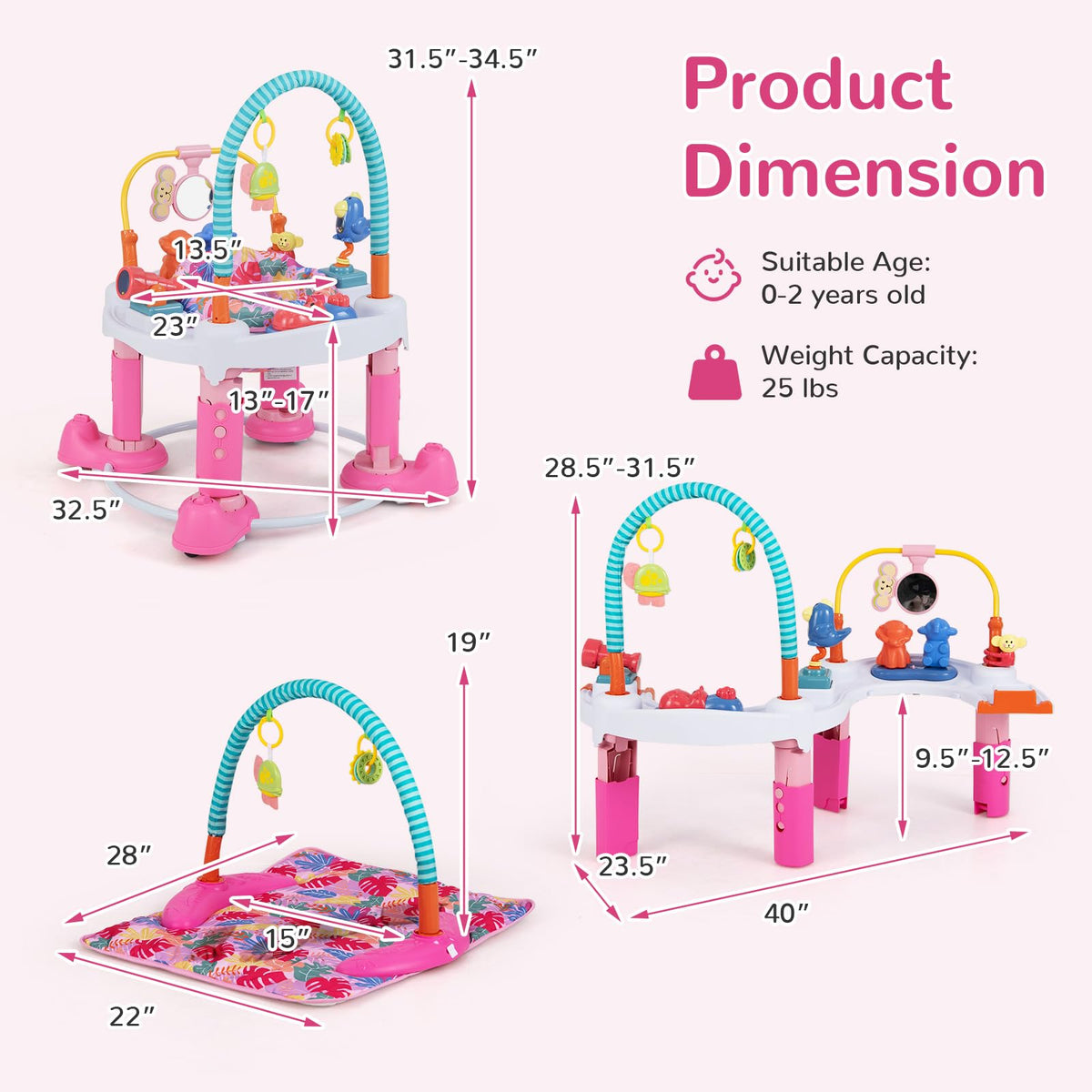 5 in 1 Baby Bouncer Activity Center with 360° Rotating Seat X356