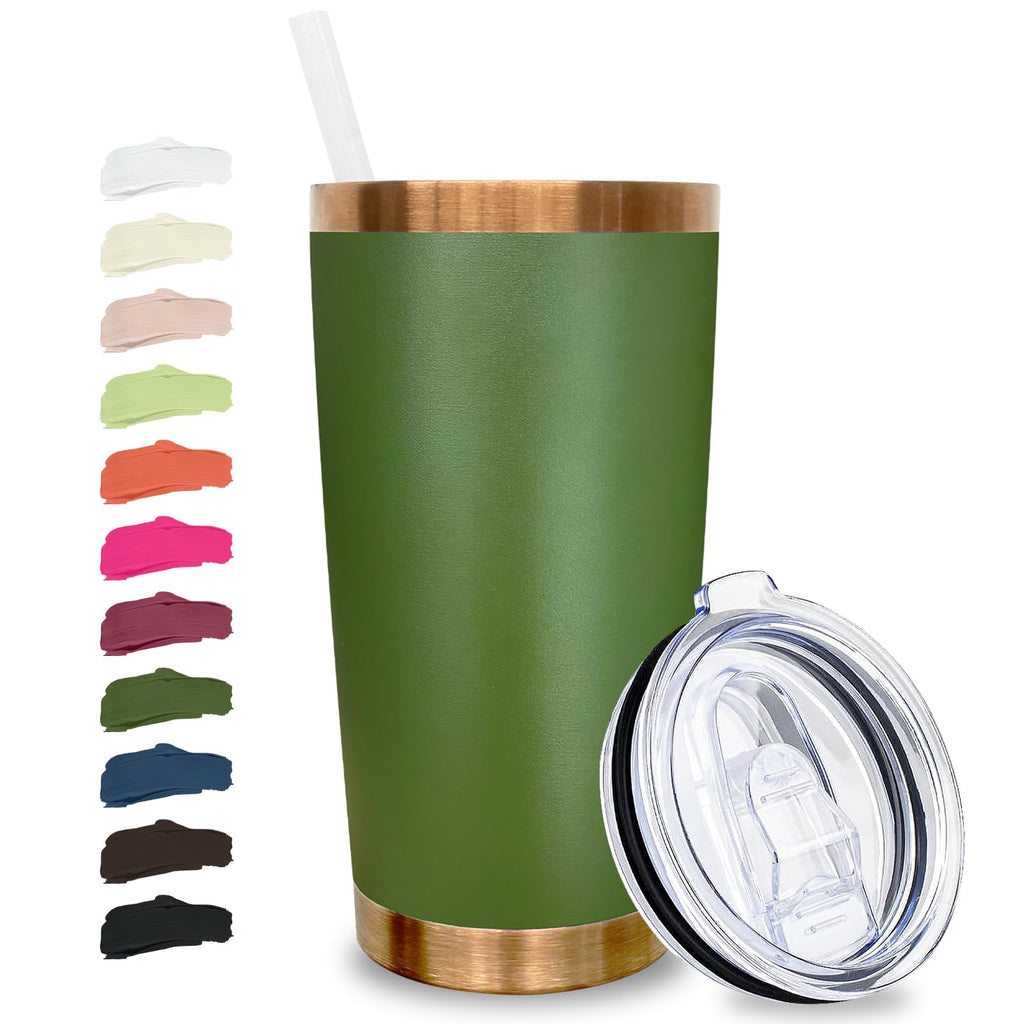 20 oz Stainless Steel Tumblers with Lids and Straws Army Green D347976