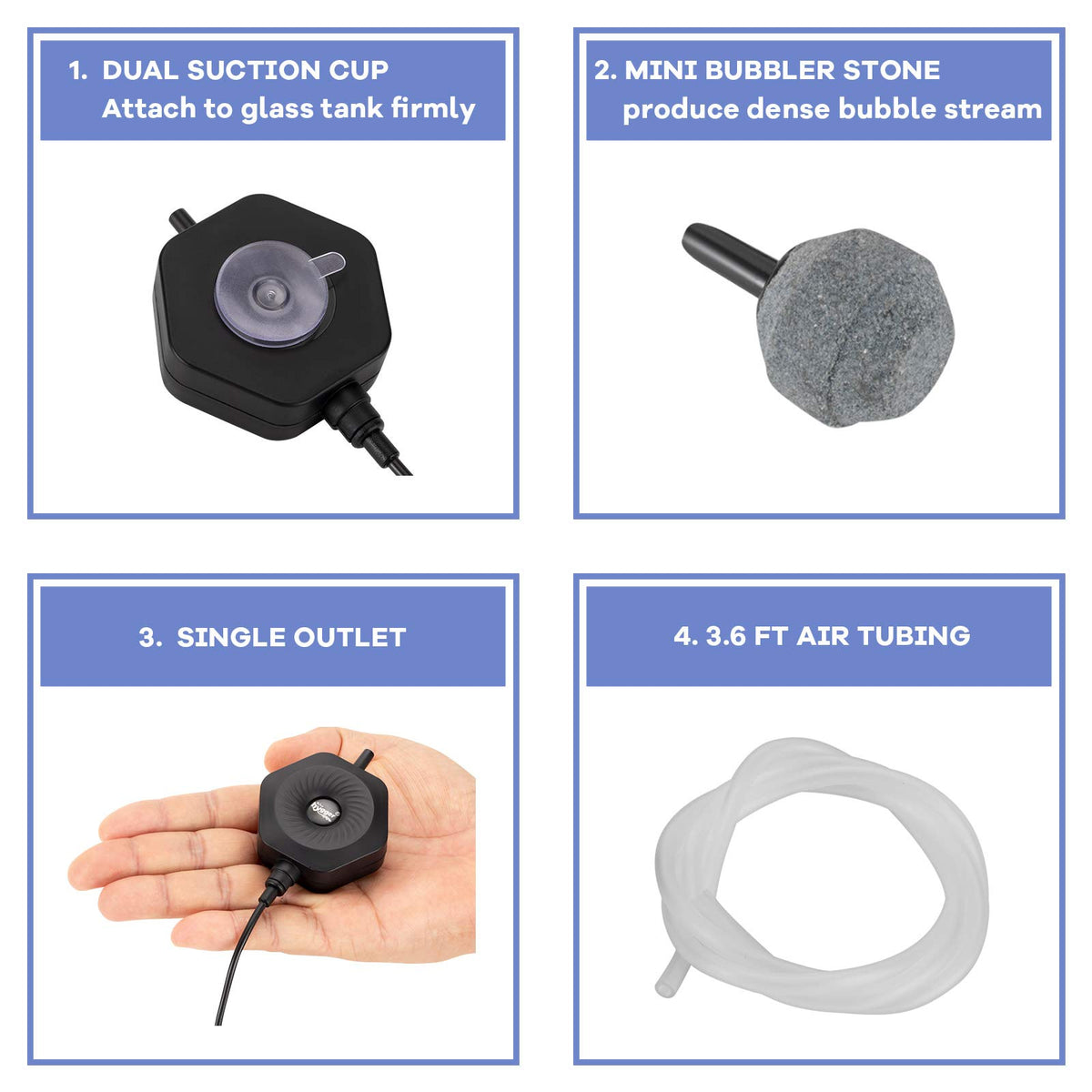 Quiet Mini Aquarium Air Pump with Air Stone Tubing Suction Cup U962697