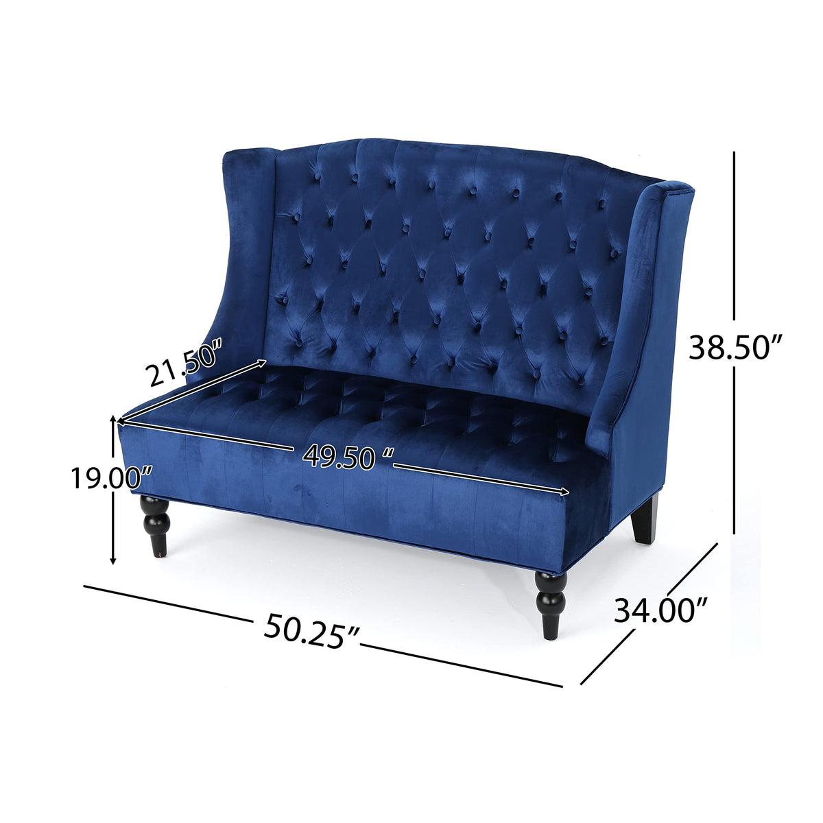 Navy Blue Tufted Velvet Wingback Loveseat W178