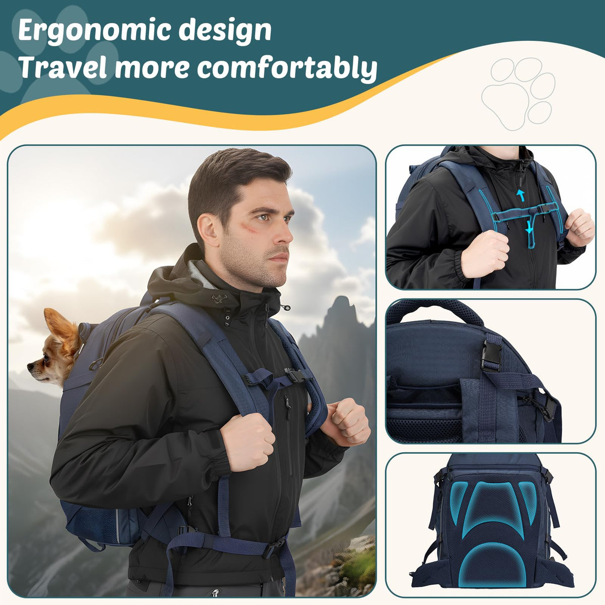 Dog Backpack Carrier, 2-in-1 Foldable 18 lbs Nylon Pet Travel Bag K574112
