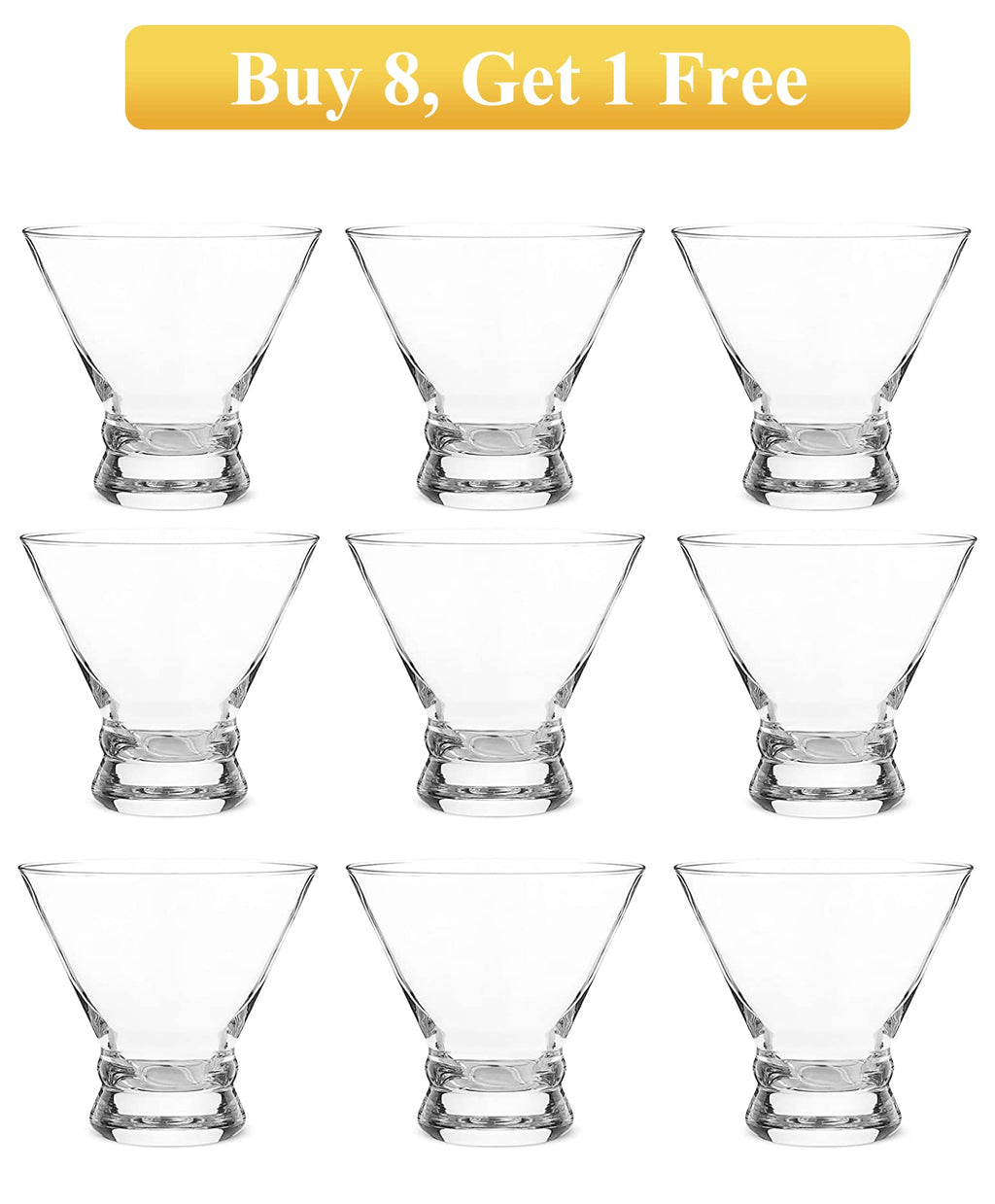 Set of 9 Crystal Stemless Martini Glasses 8 Ounces F50293