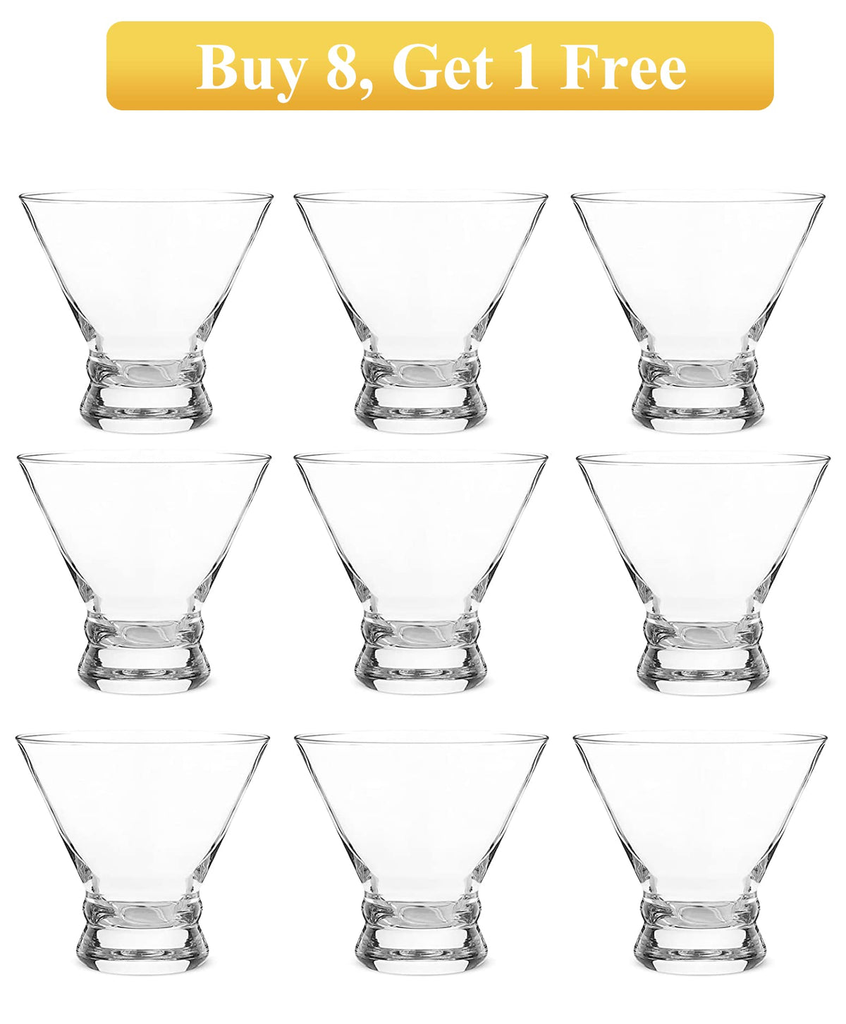 Set of 9 Crystal Stemless Martini Glasses 8 Ounces F50293