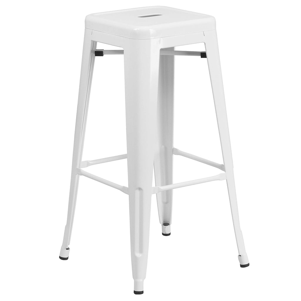 White Metal Indoor-Outdoor Barstool with Square Seat X75687