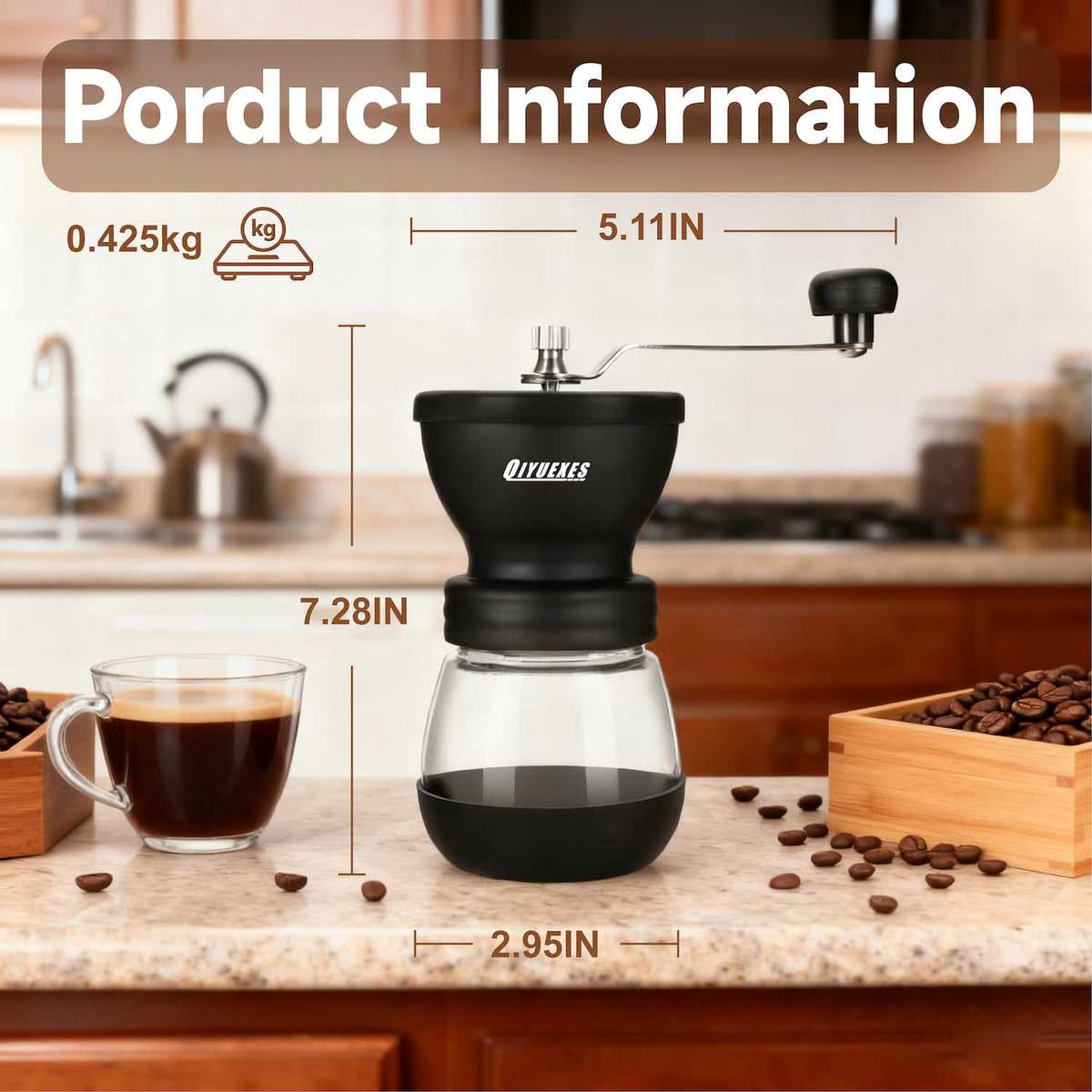 Manual Coffee Grinder 48 Adjustable Settings 80g Conical Burr 2 Jars A69715