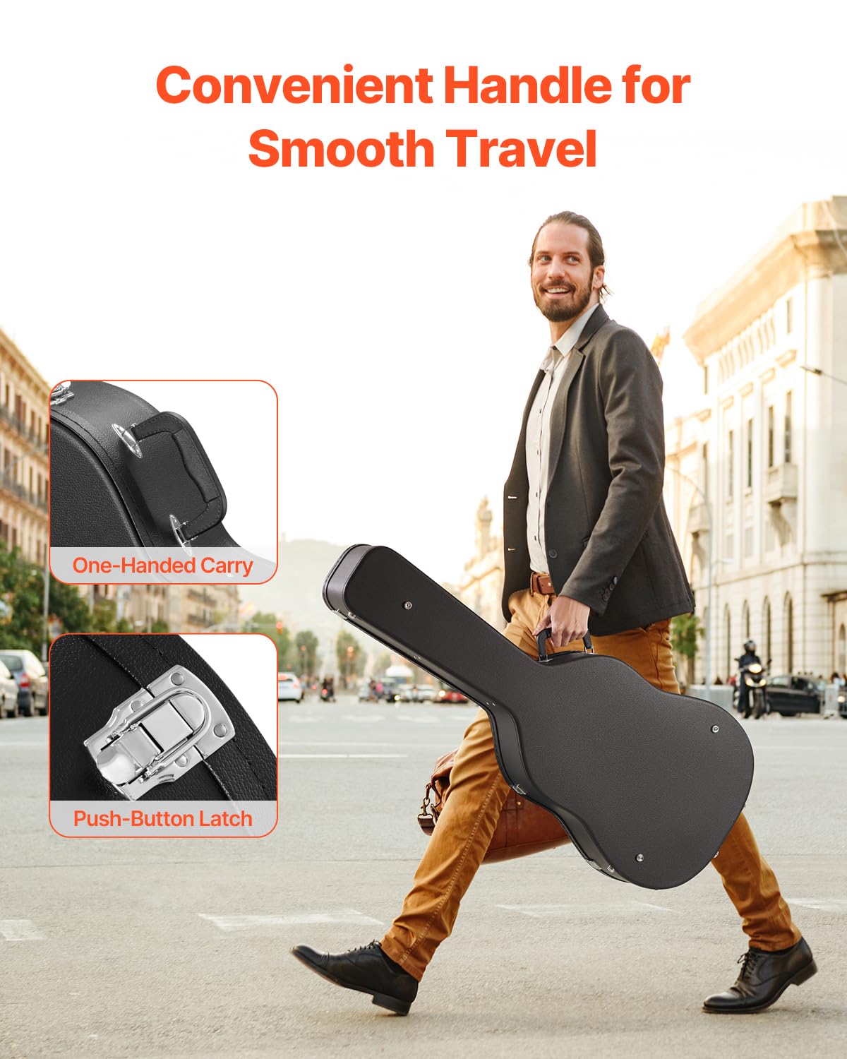 Black 43.31 in Gourd-Shaped Acoustic Guitar Hard Case Z2977