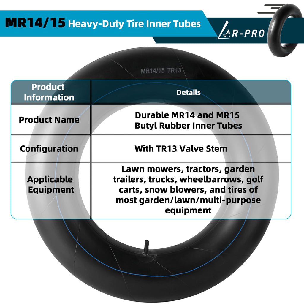 Heavy-Duty Tire Inner Tubes with TR13 Straight Valve Stems Butyl Rubber 1-Pack D6915