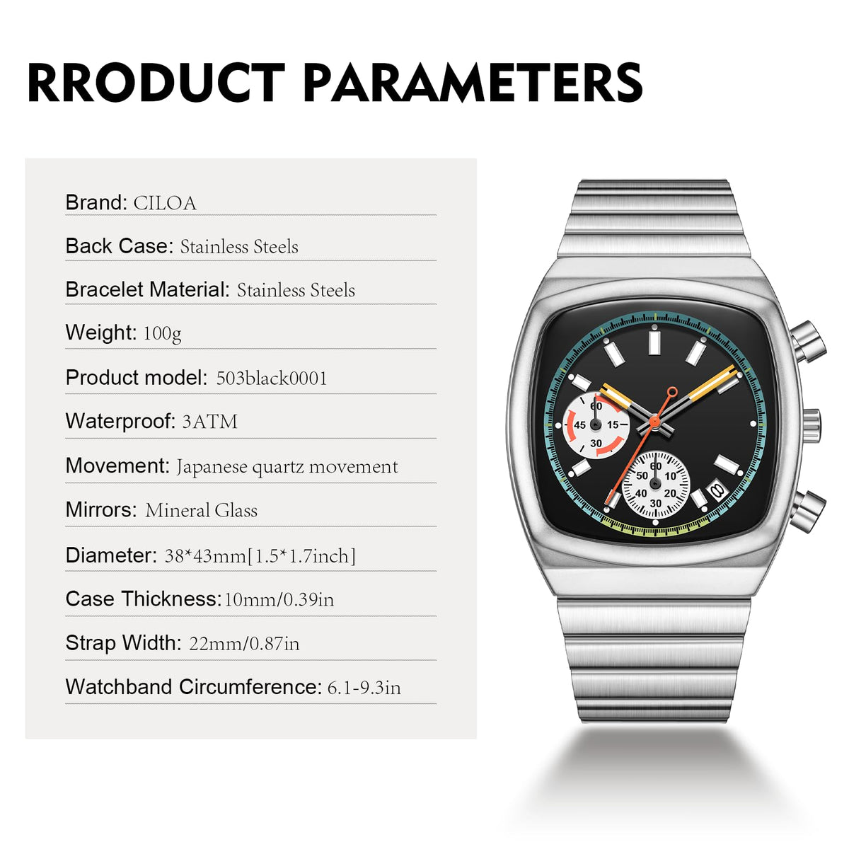 Mens Chronograph Stainless Steel Waterproof Analog Wristwatch R4652