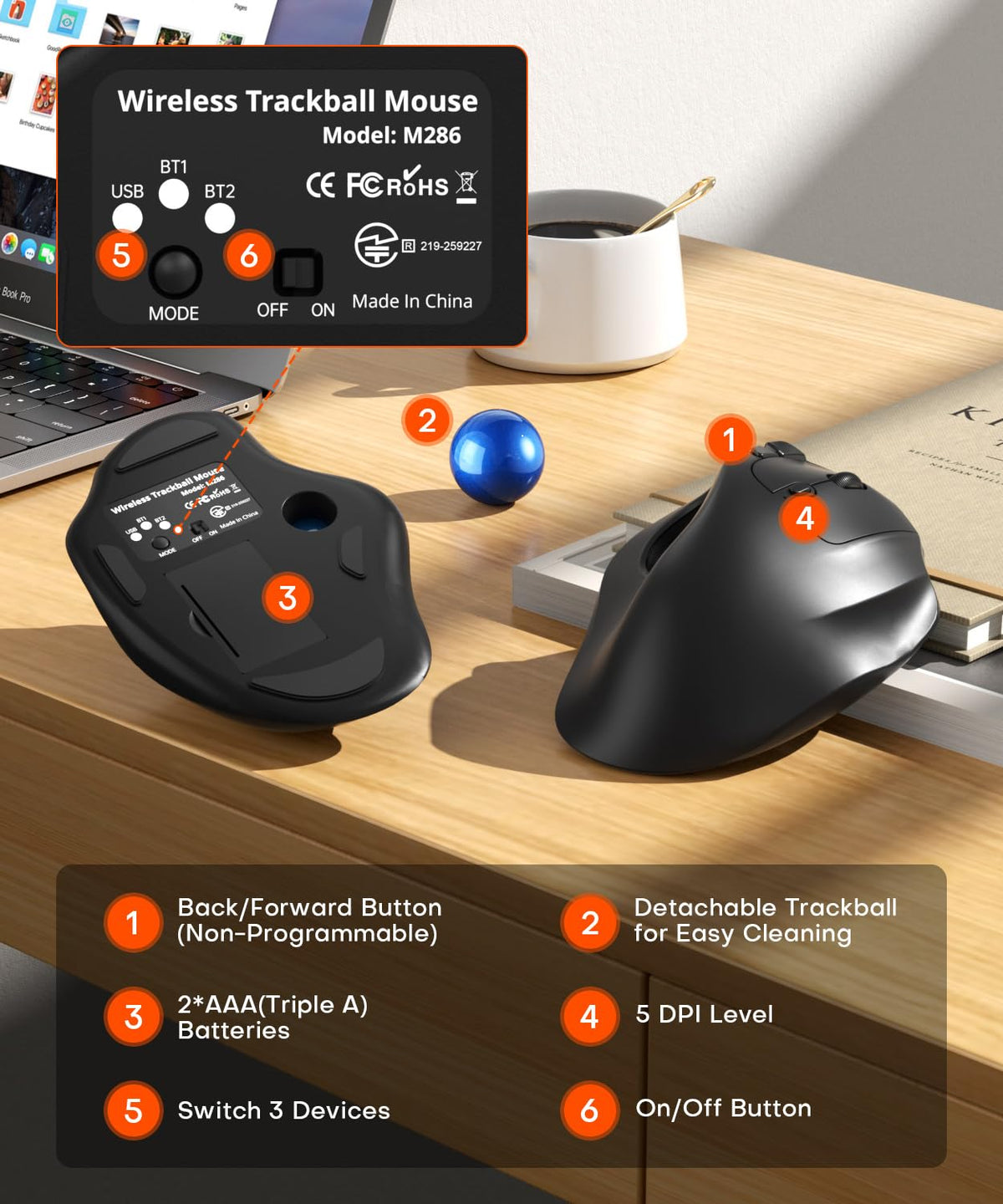 Ergonomic Wireless Trackball Mouse S927