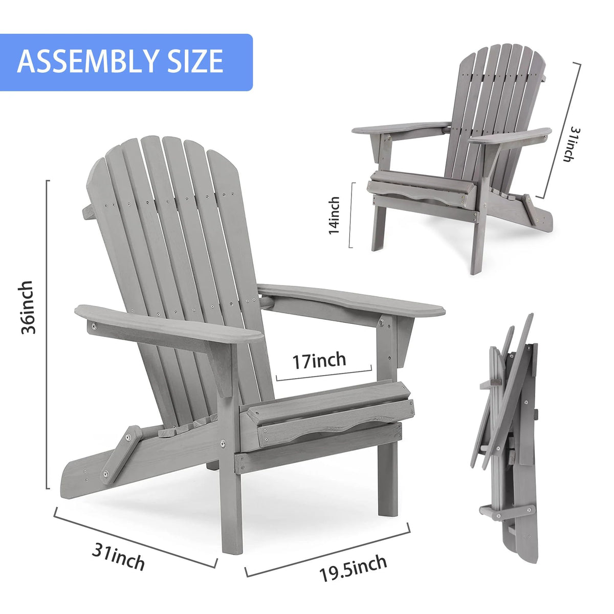 Wooden Folding Adirondack Chair Set of 2 Solid Cedar L7201