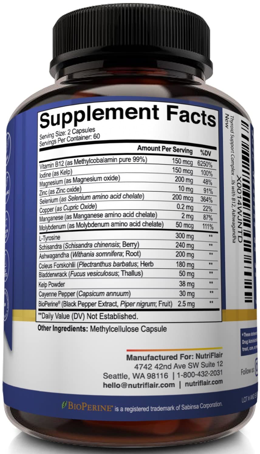 Thyroid Support Complex with Iodine, B12 & Ashwagandha, 120 Caps T352