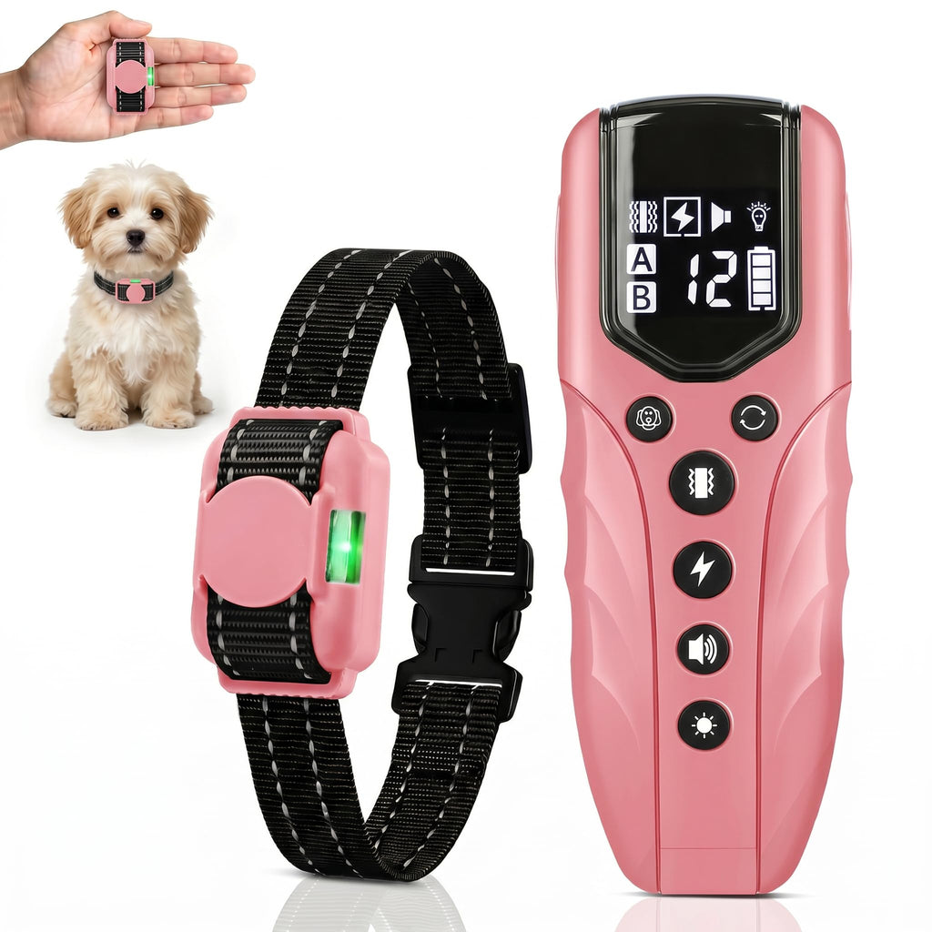Small Dog Training Collar with Remote, Waterproof Rechargeable, Pink H494