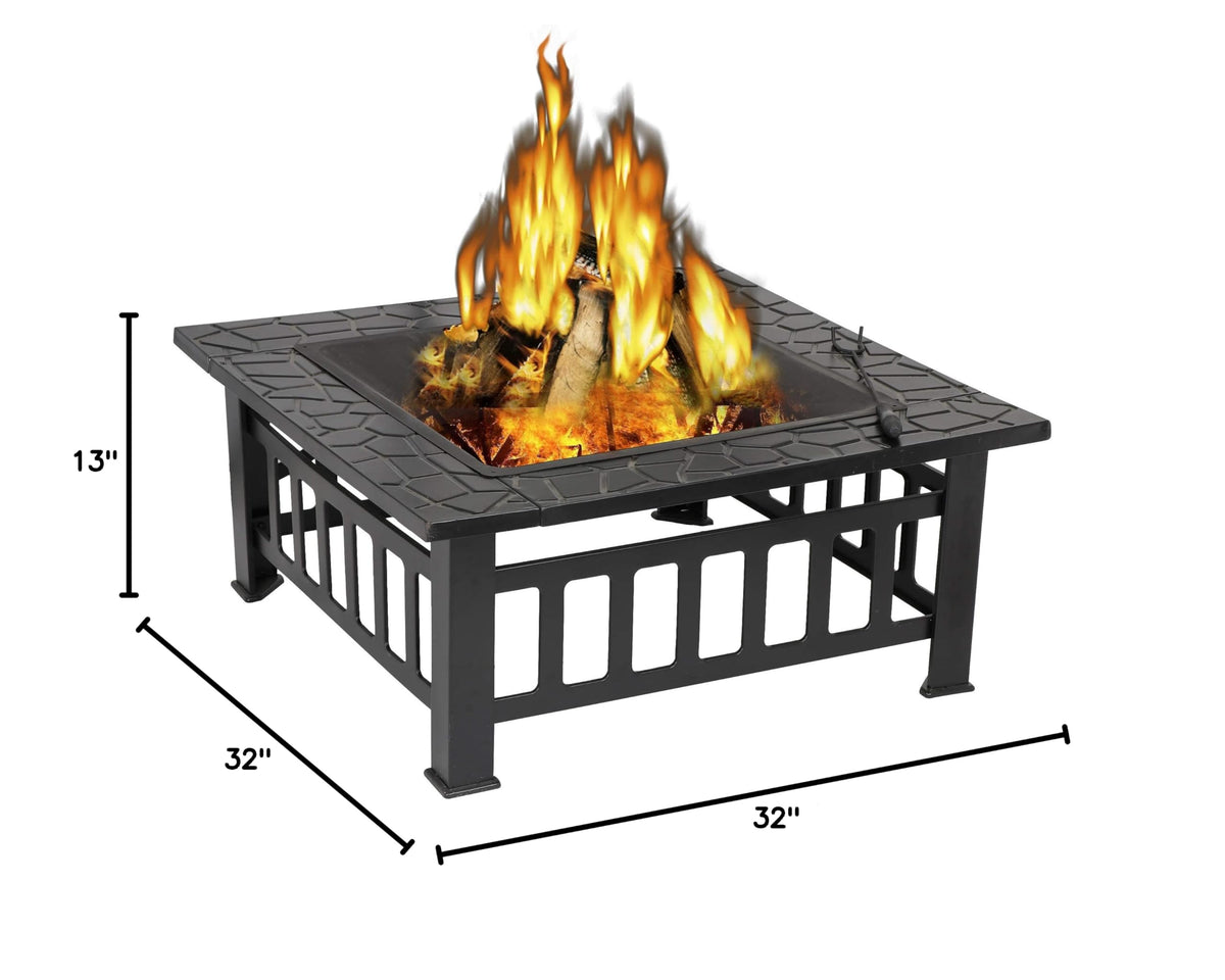 32" Square Metal Wood Burning Fire Pit Table A1210