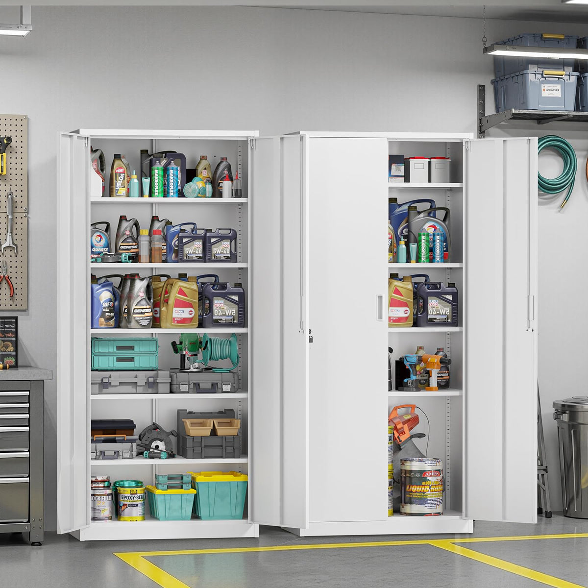 White Metal Storage Cabinet with 2 Doors and 5 Adjustable Shelves M2629