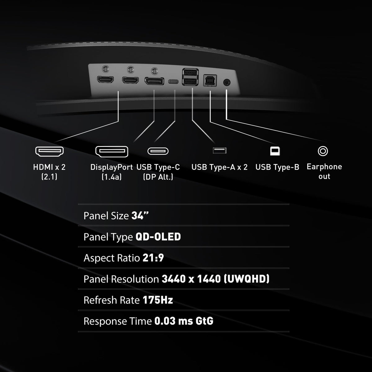 34 Curved OLED Gaming Monitor, 3440 x 1440, 175Hz, Black G13123