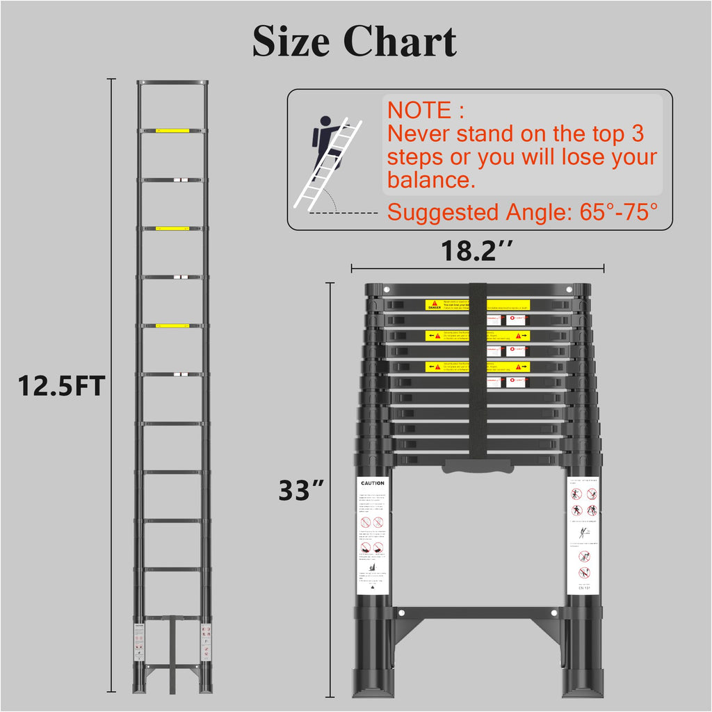 12.5 FT Black Aluminum Telescoping Ladder C7953