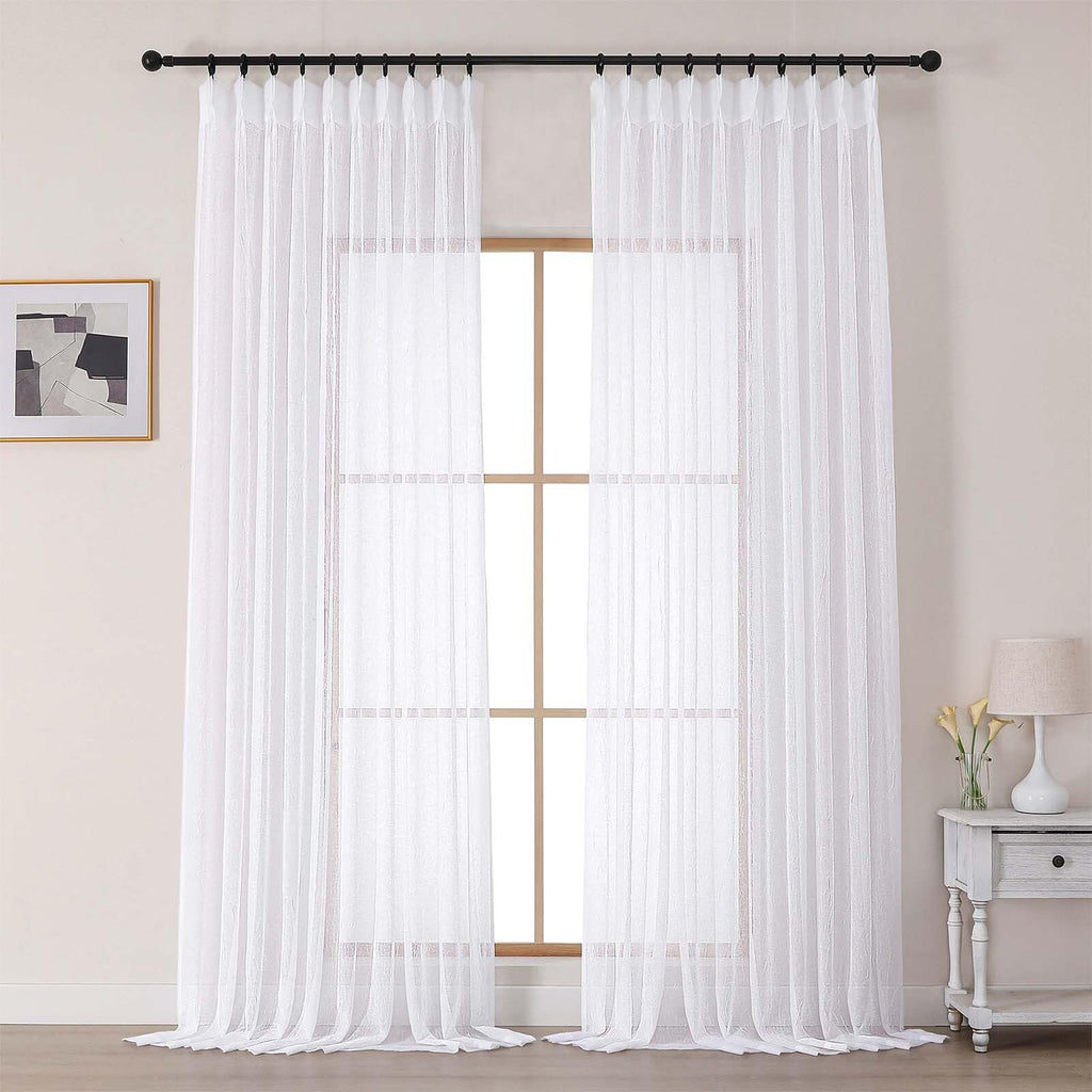 White Sheer Pinch Pleated Curtains 96 Inches 2 Panels X505