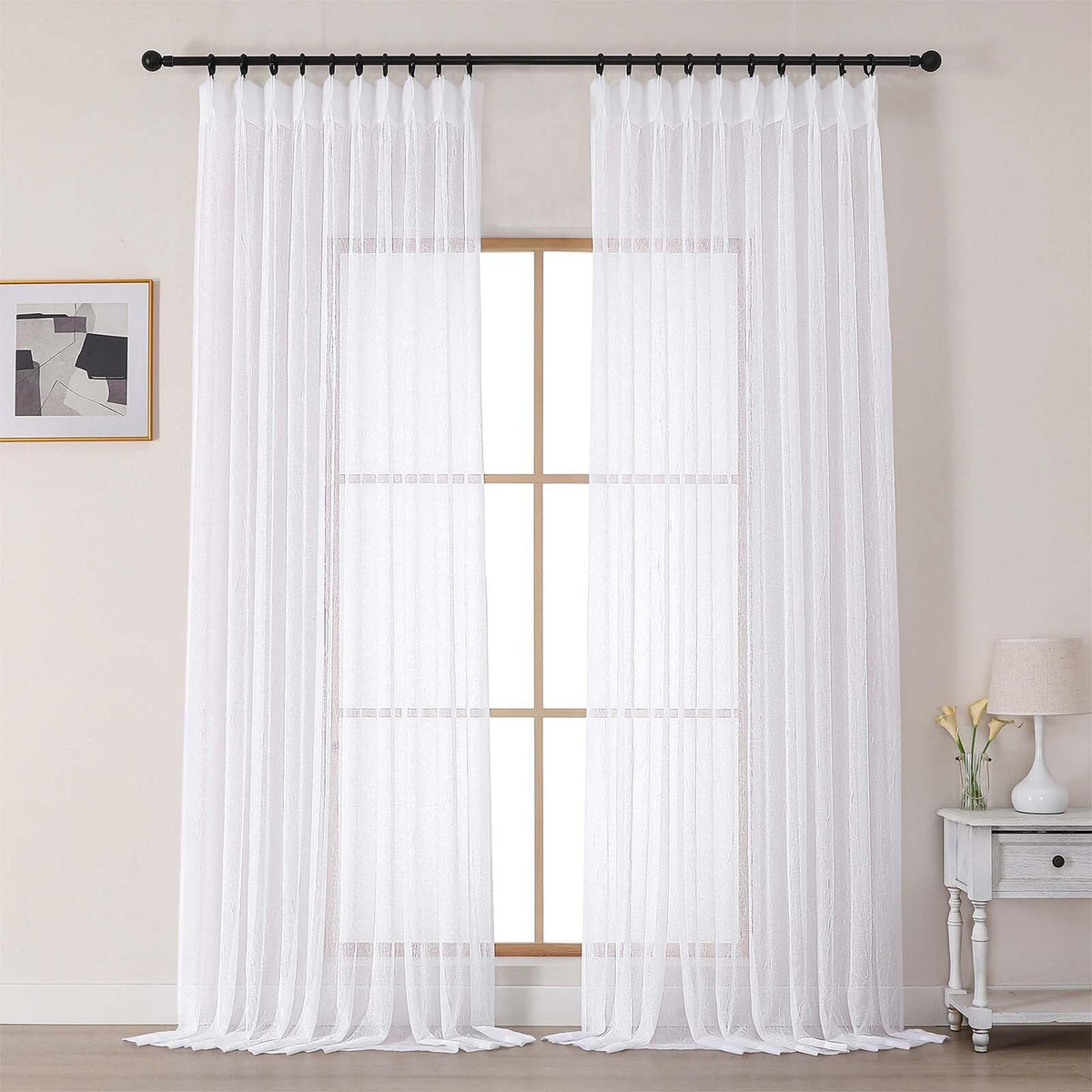 White Sheer Pinch Pleated Curtains 96 Inches 2 Panels X505