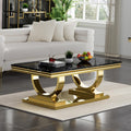 47" Black Faux Marble Coffee Table with Gold Pedestal Base L858