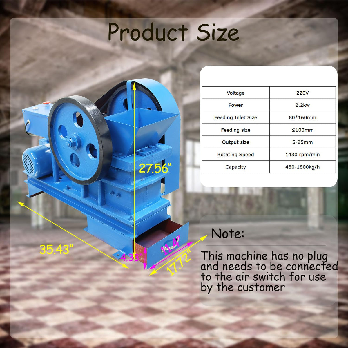 220V 2.2KW Stone Crusher Machine H9025