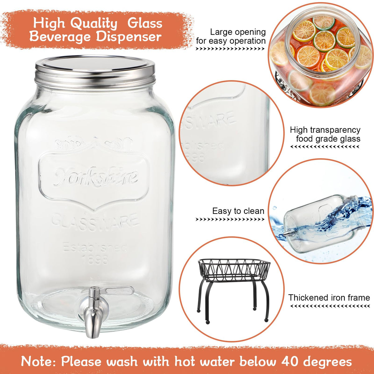 2 Pack 2 Gallon Glass Drink Dispenser with Stand W39158
