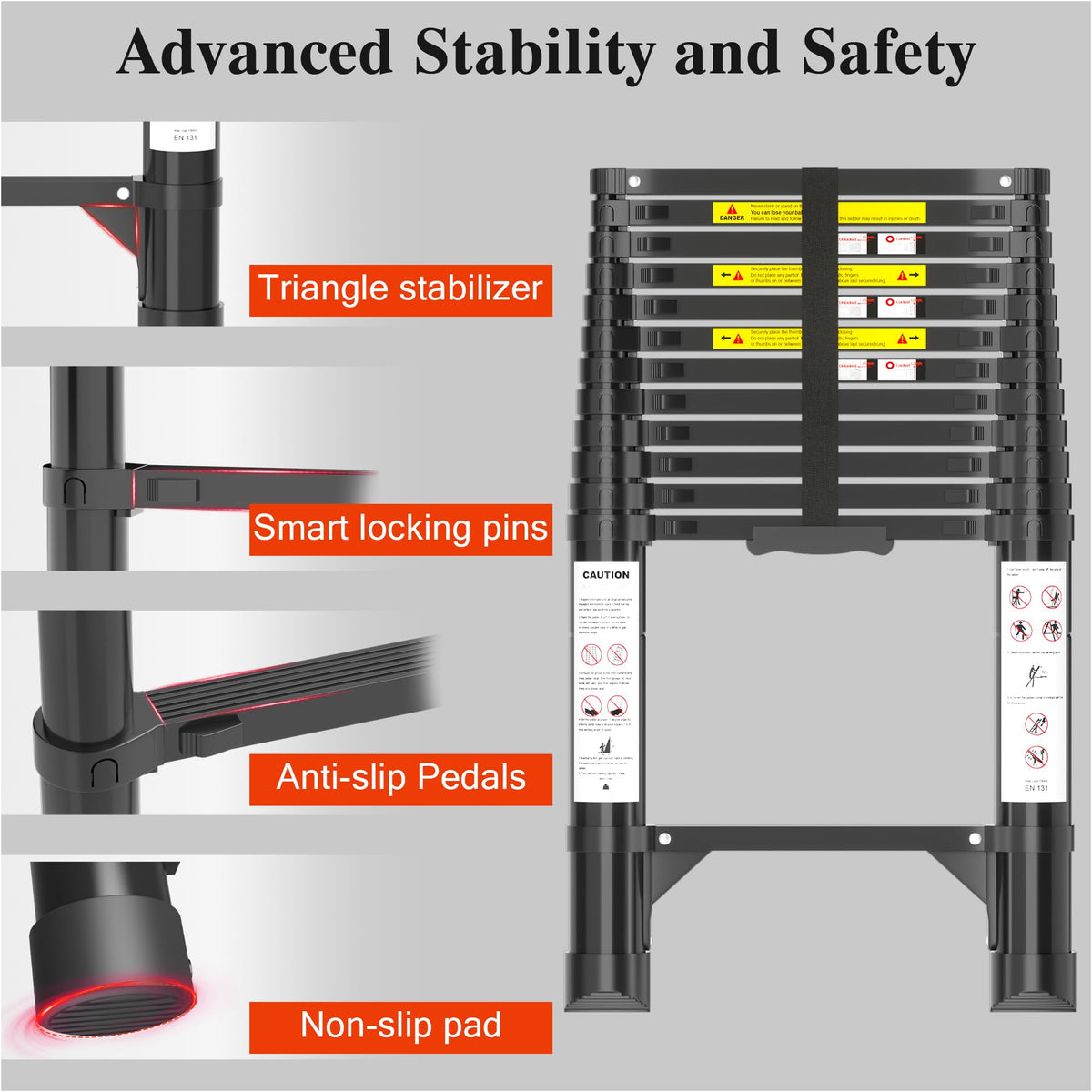 12.5 FT Black Aluminum Telescoping Ladder C7953