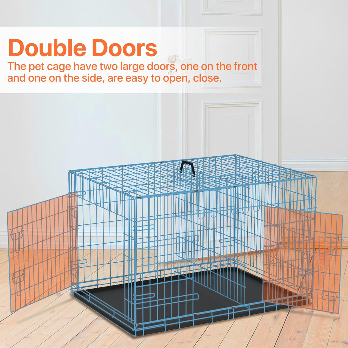 Folding Metal Dog Crate with Plastic Tray & Divider X2716
