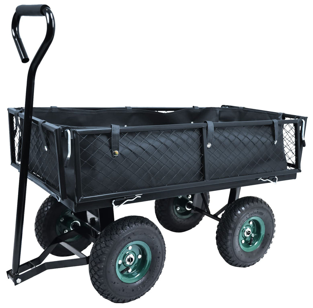 Heavy Duty Garden Cart, 400 Lb Capacity, Mesh Steel Folding Utility Wagon, Black E8004