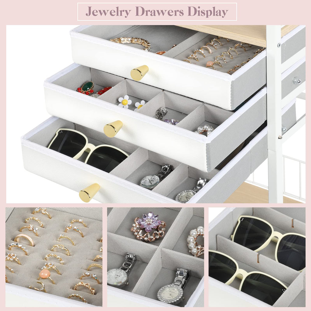 Large White 3 Drawer Floor Jewelry Organizer Stand X252330