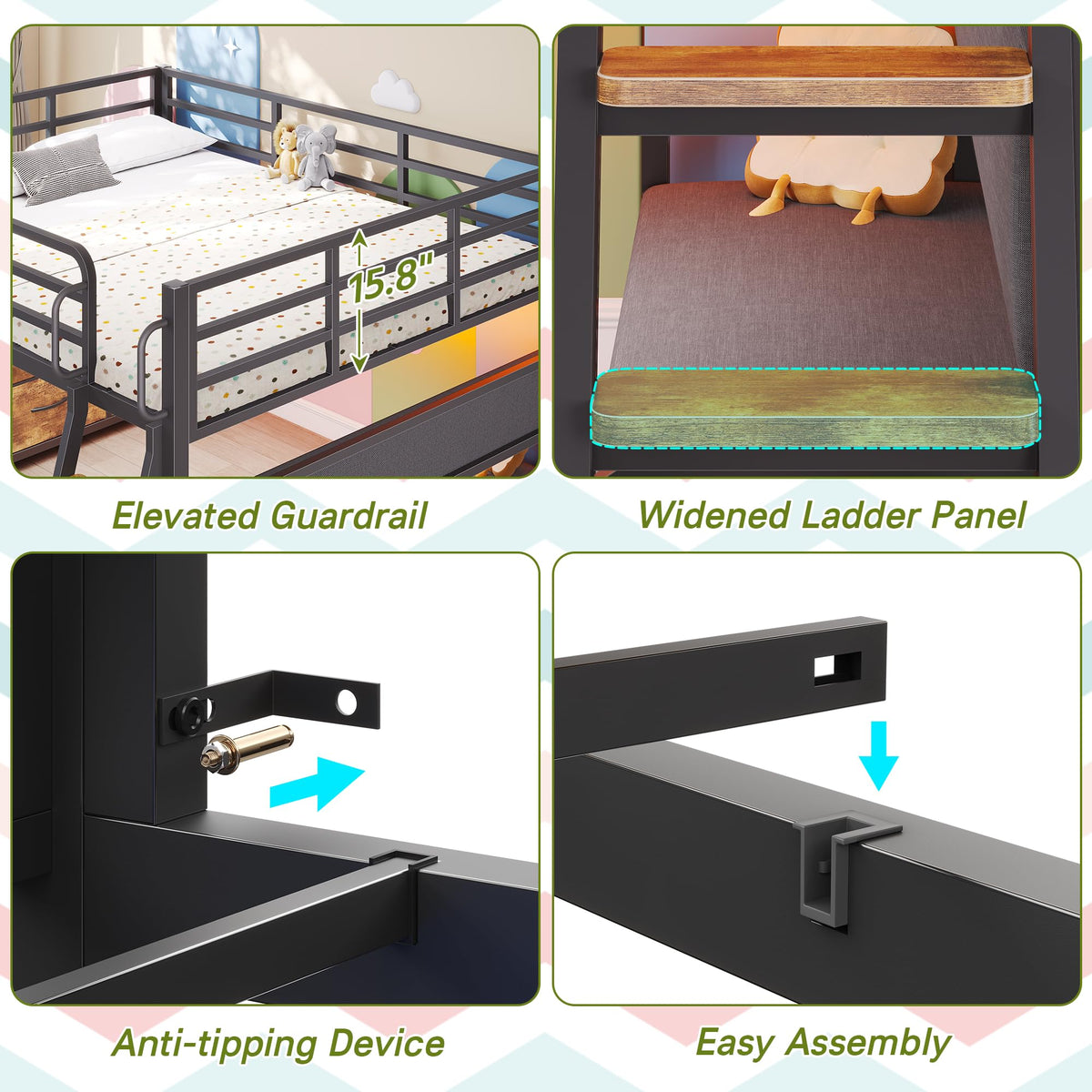 Full Size Low Loft Bed with Desk and 9 Storage Drawers P362