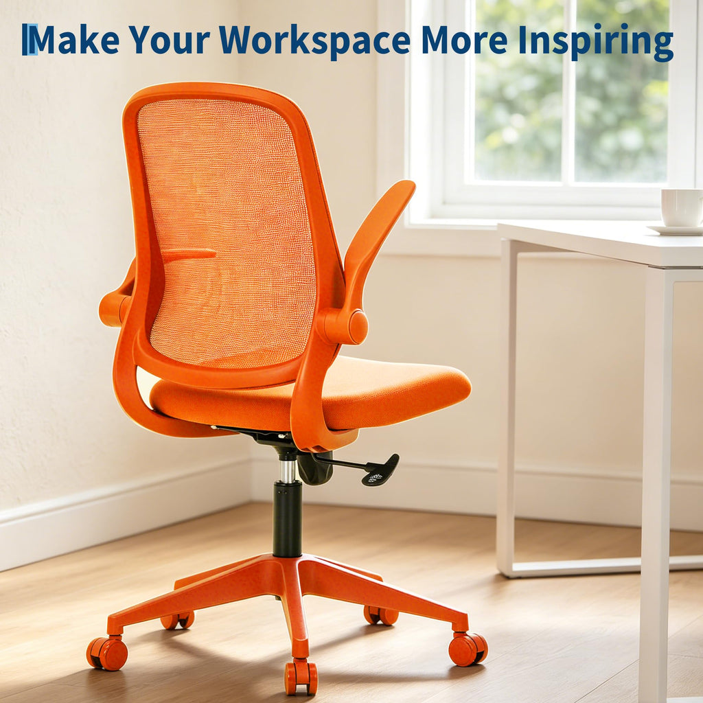 Orange Ergonomic Mesh Office Chair with Flip-Up Arms C7066