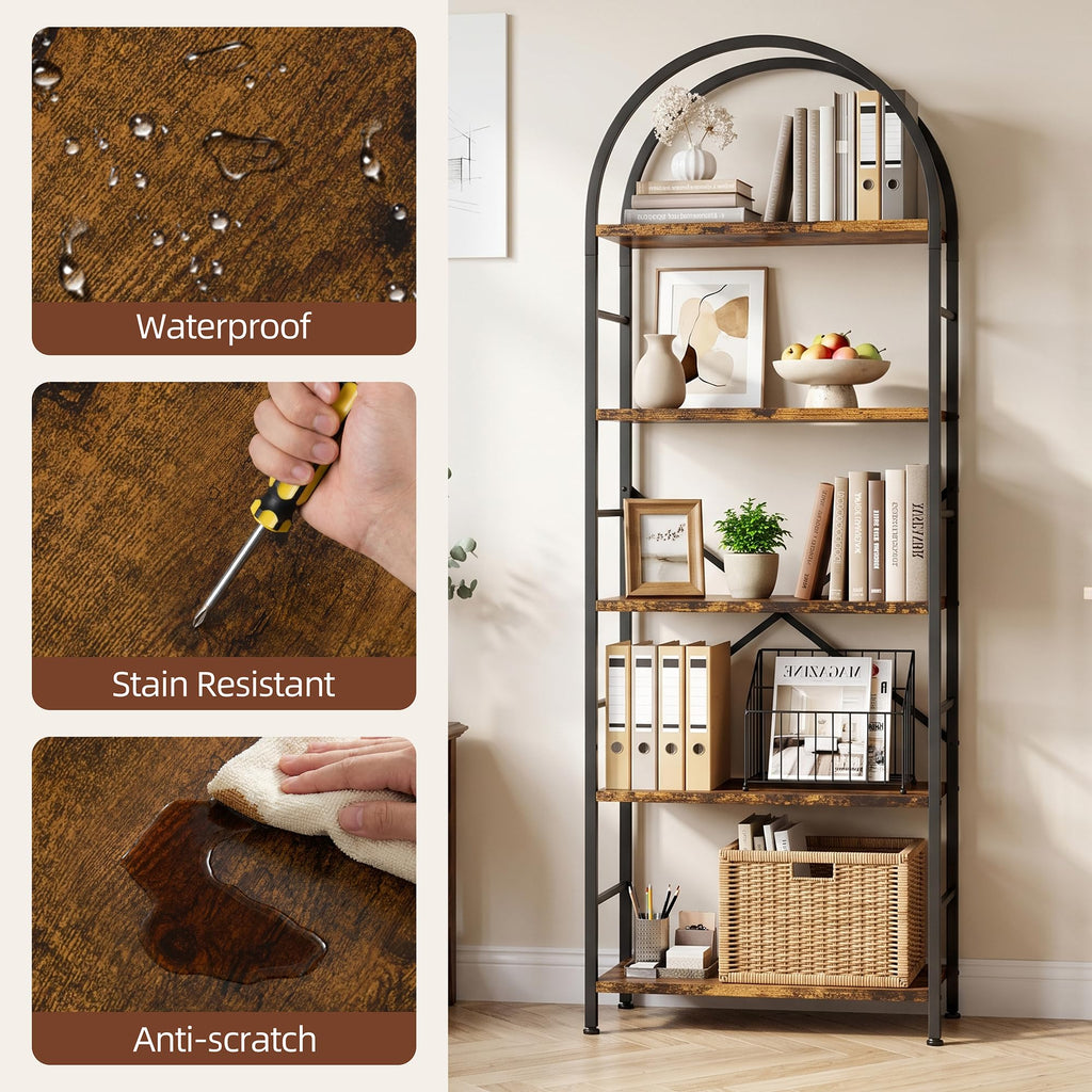 5 Tier Rustic Brown Bookshelf with Metal Frame G920173
