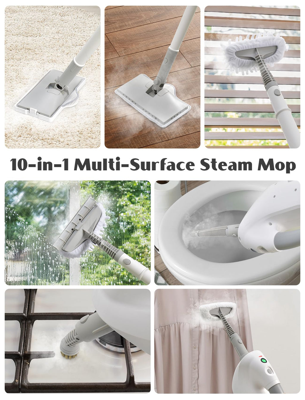 10-in-1 Steam Mop with Detachable Handheld Steamer B936769