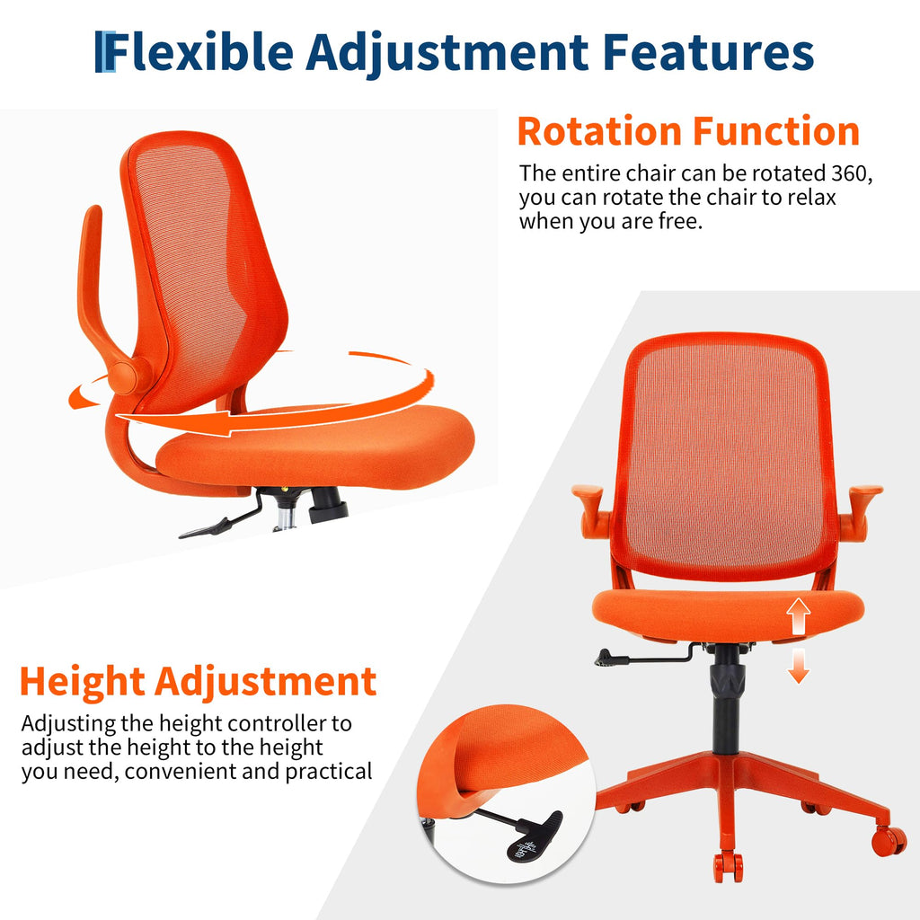 Orange Ergonomic Mesh Office Chair with Flip-Up Arms C7066