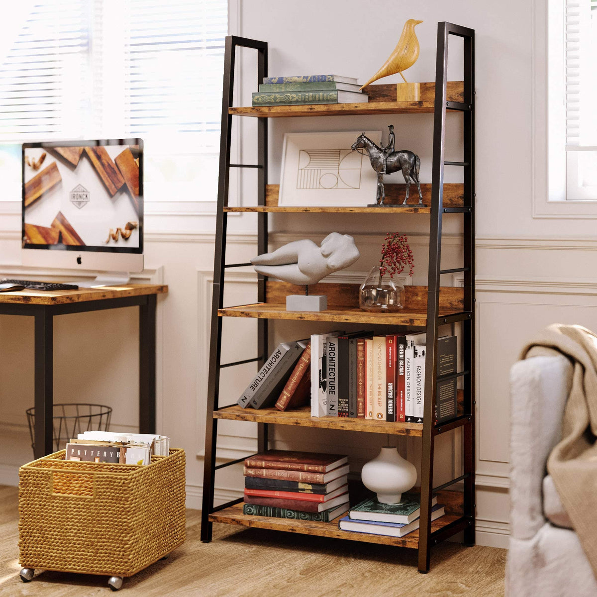 5 Tier Metal Frame Ladder Bookcase Z179