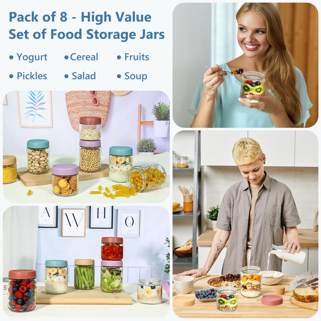 8Pcs 16oz Glass Overnight Oats Containers O28393