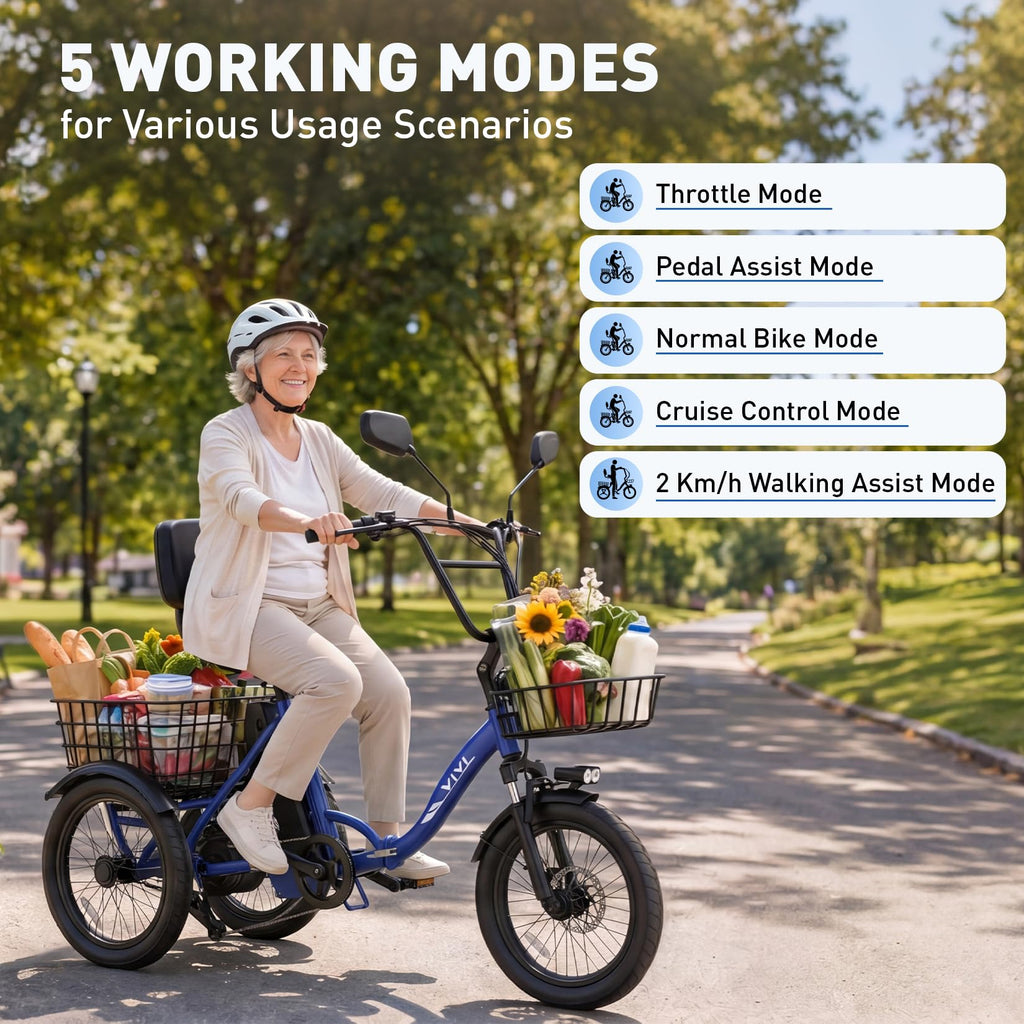 Electric Tricycle for Adults with 2 Basket Y587879