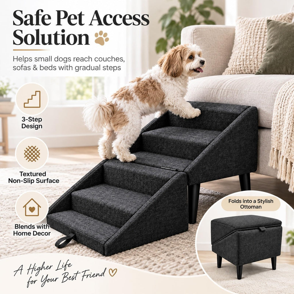 Foldable Dog Stairs Ottoman 2 in 1 Storage Pet Steps F55227