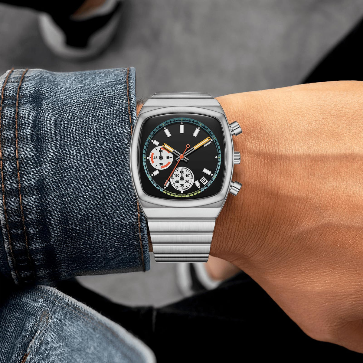 Mens Chronograph Stainless Steel Waterproof Analog Wristwatch R4652