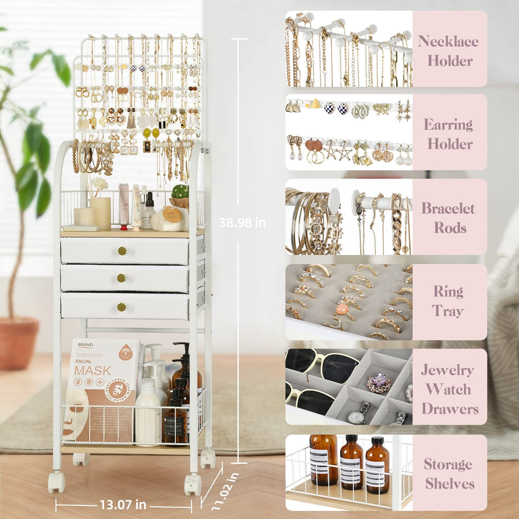 Large White 3 Drawer Floor Jewelry Organizer Stand X252330