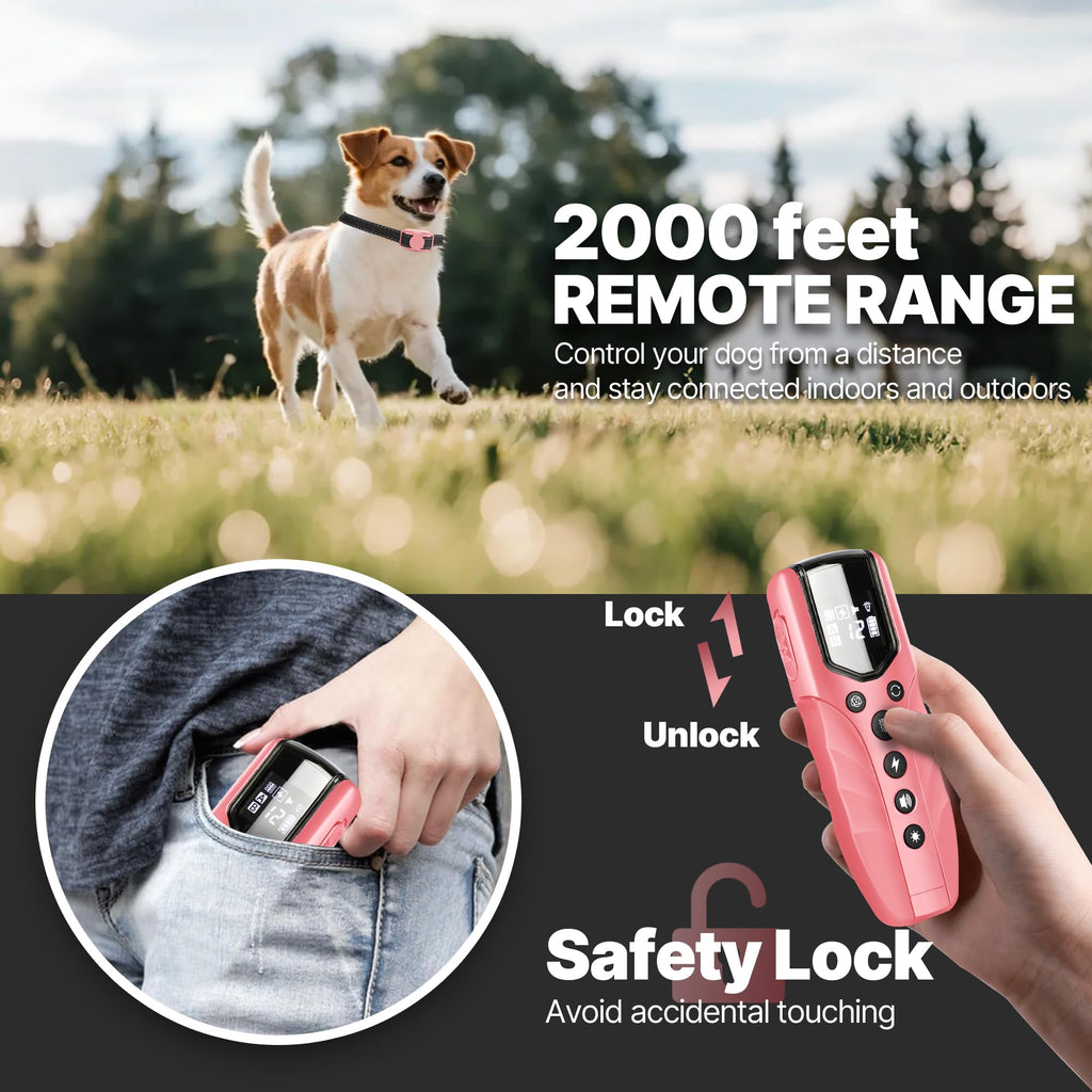 Small Dog Training Collar with Remote, Waterproof Rechargeable, Pink H494
