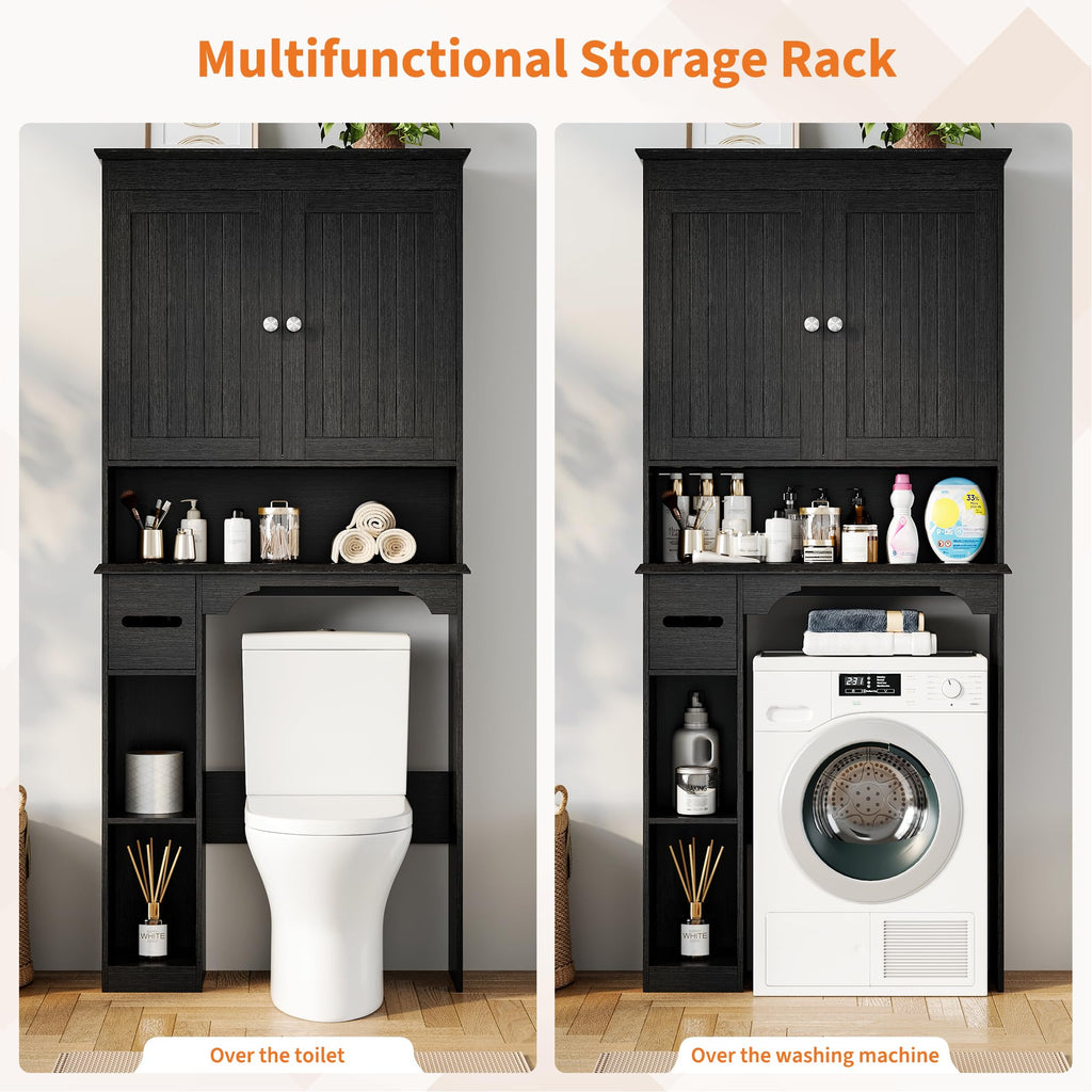 30" Over Toilet Storage Cabinet with Toilet Paper Box, Black U716589