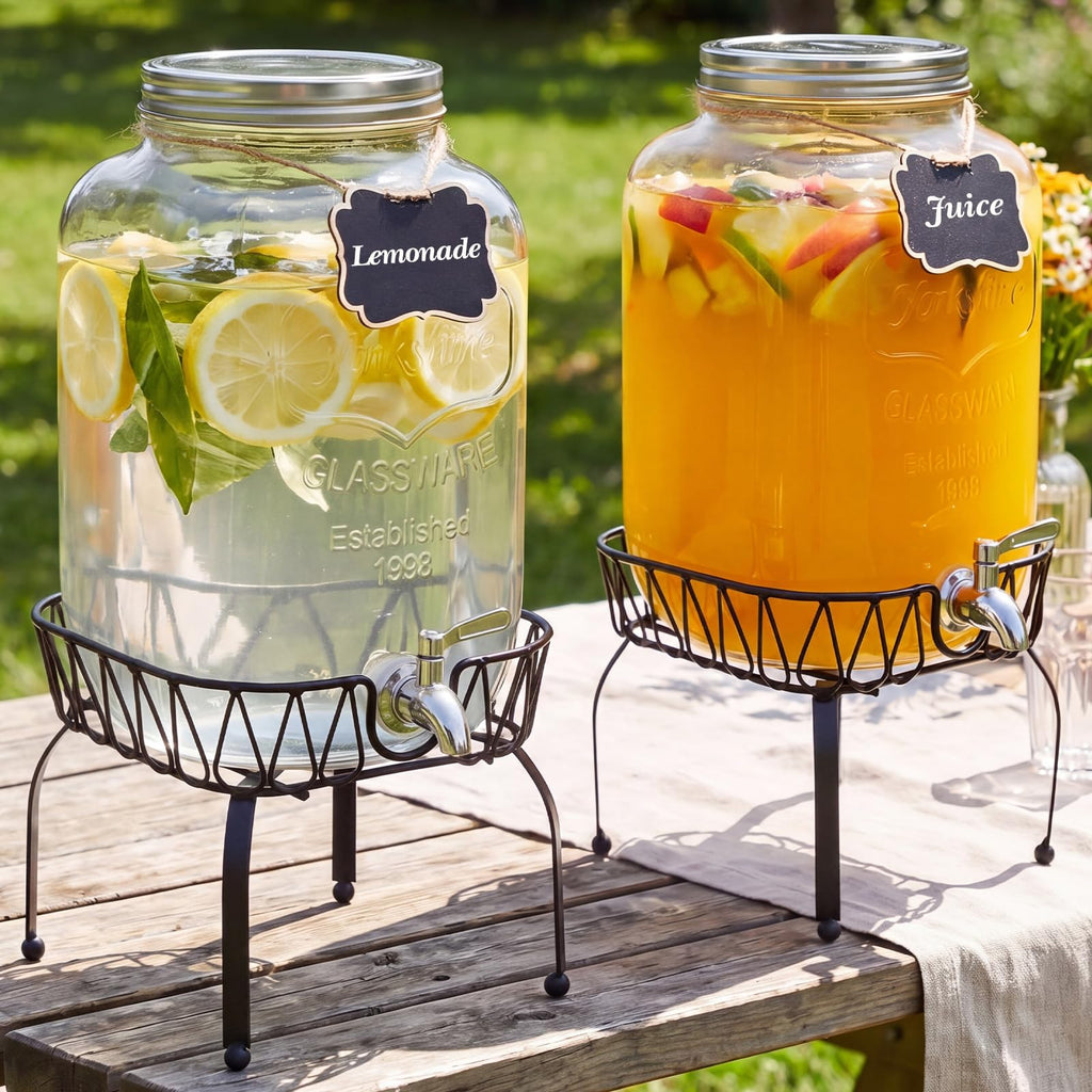 2 Pack 2 Gallon Glass Drink Dispenser with Stand W39158